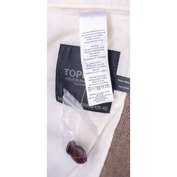 Topman Herringbone Beige Blazer Sport Coat Jacket Size 42R 3-Button Extra Slim - Picture 13 of 15